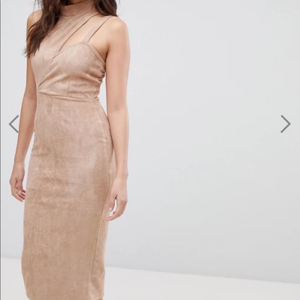 ASOS Asymmetric Cut Out Suede Midi Dress